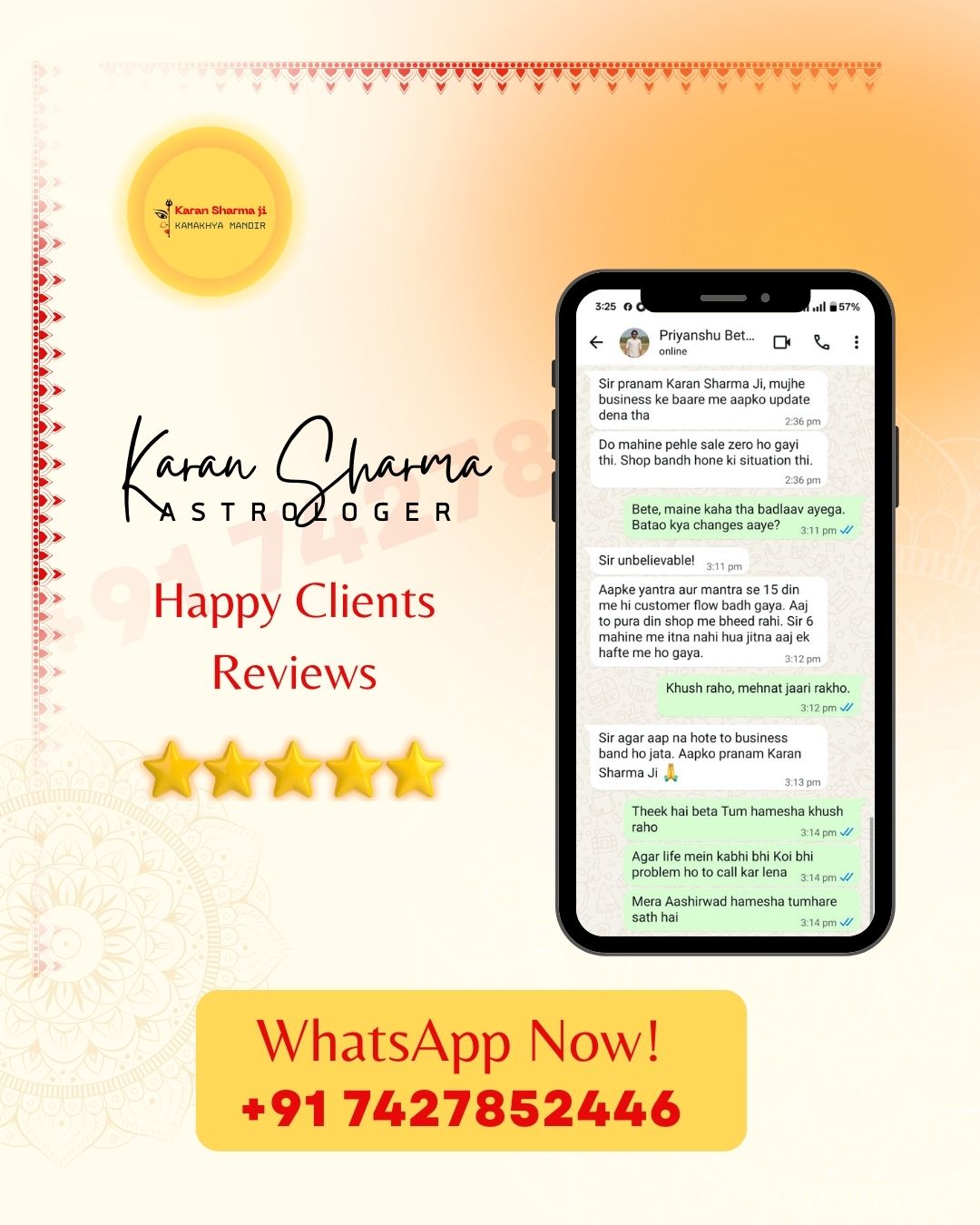 Astrologer Karan sharma Ji's Reviews on WhatsApp