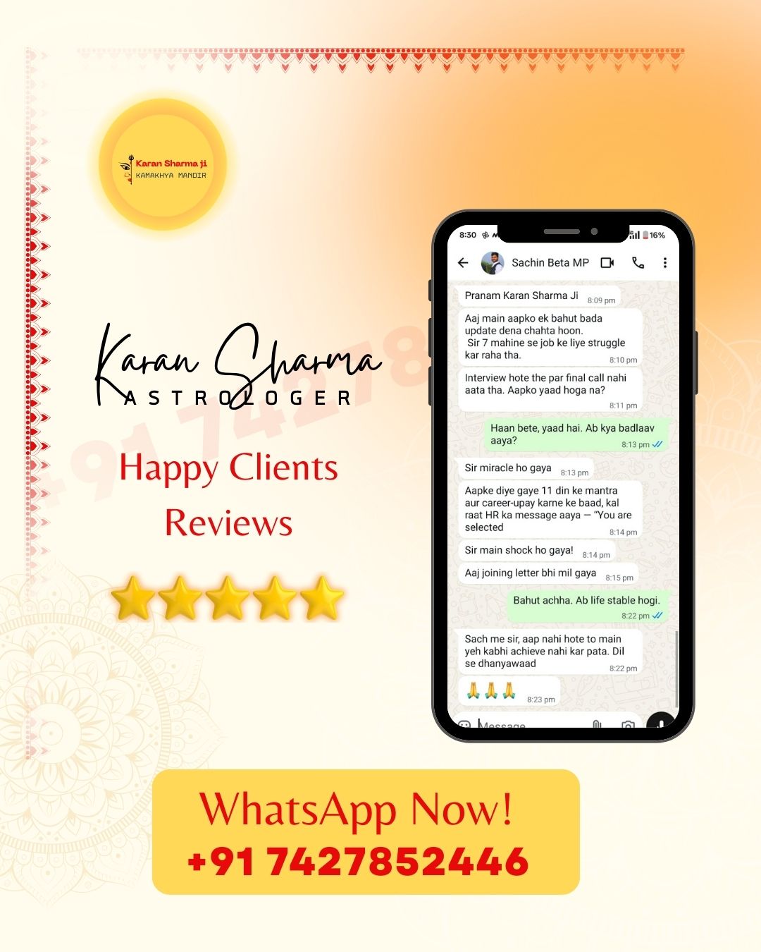 Astrologer Karan sharma Ji's Reviews On WhatsApp