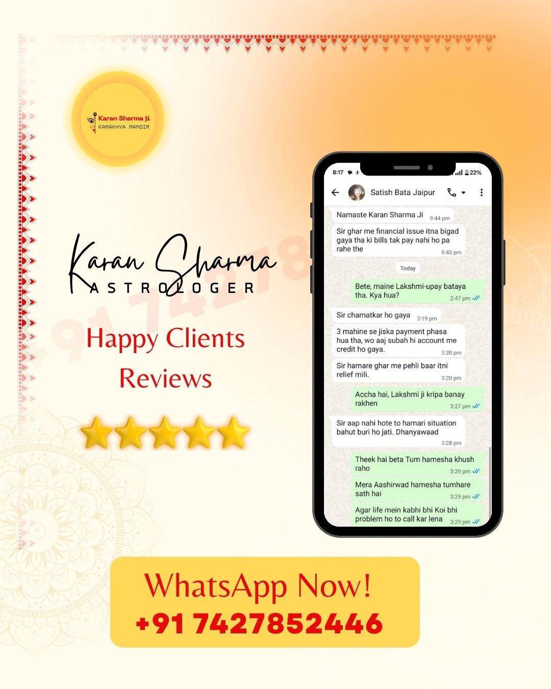 Astrologer Karan sharma Ji's Reviews On WhatsApp