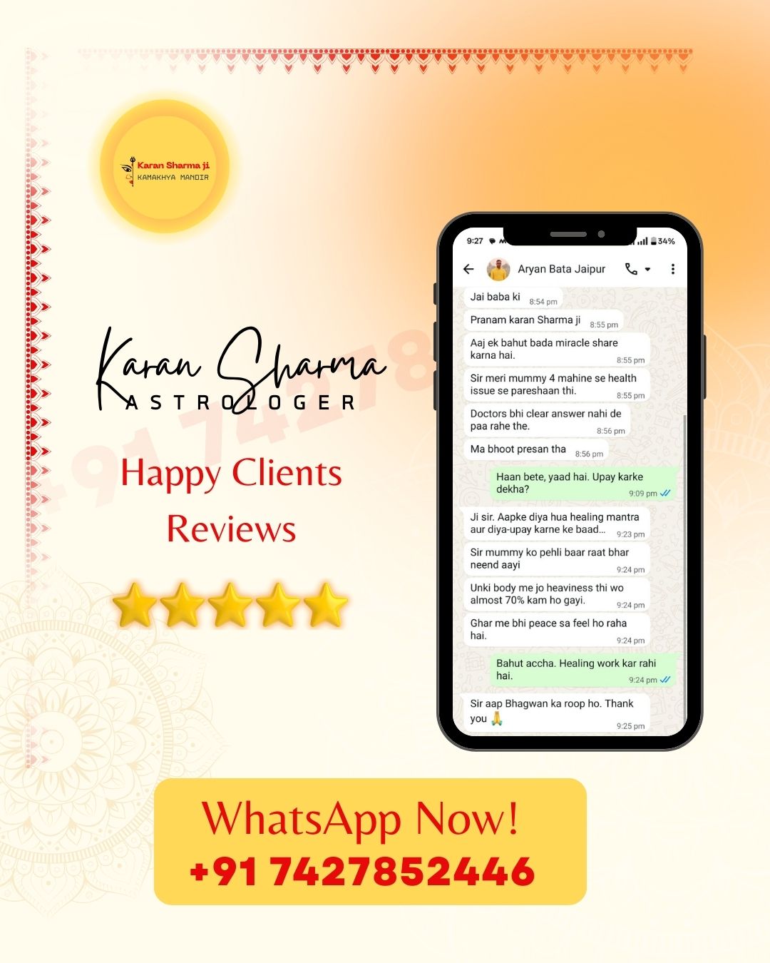 Astrologer Karan sharma Ji's Reviews On WhatsApp